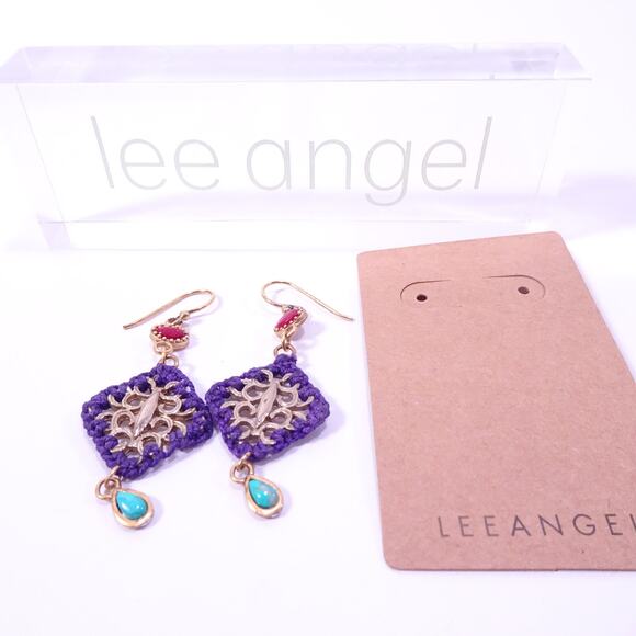 Neiman Marcus Majestic Cabochon Turq Lapis Woven Cabochon Earrings NWT 178 - Picture 7 of 13